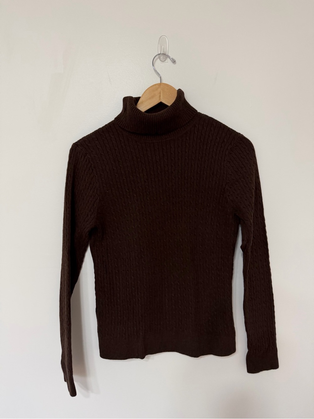 Pria Dark Brown Cable knit Turtleneck Sweater Long Sleeve Stretch Knit Women’s M